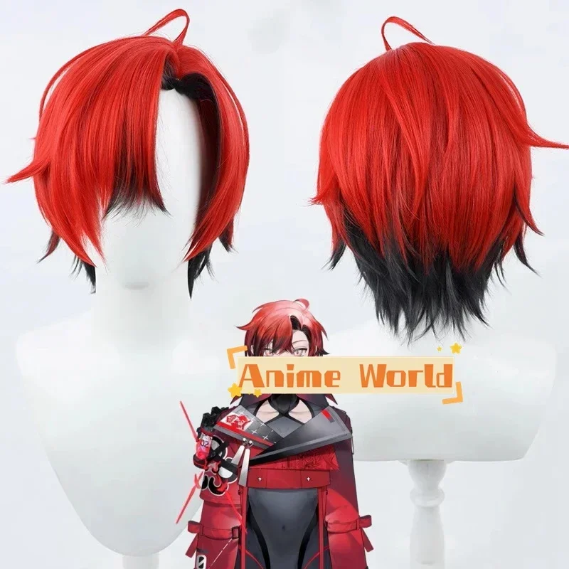

Holostars English TEMPUS YouTuber Machina X Flayon Cosplay Wig Short Black Red Hair Virtual Idol Role Play Vtuber Headwear