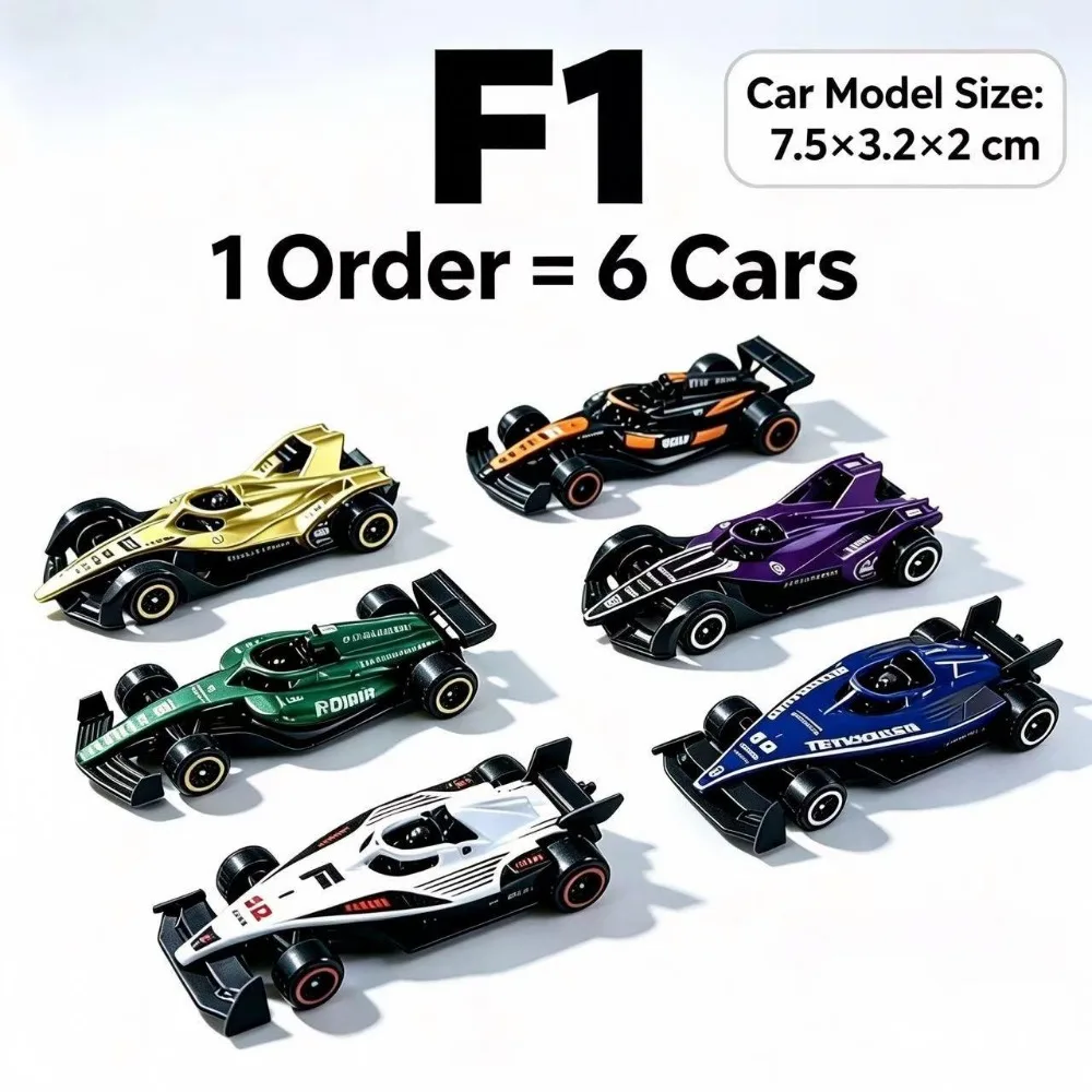 Set of 6 Alloy F1 Racing Car Model, Drop Resistant Simulation Formula 1 Vehicle Toy, Christmas Gift for Boys Kids, 1:64 Scale
