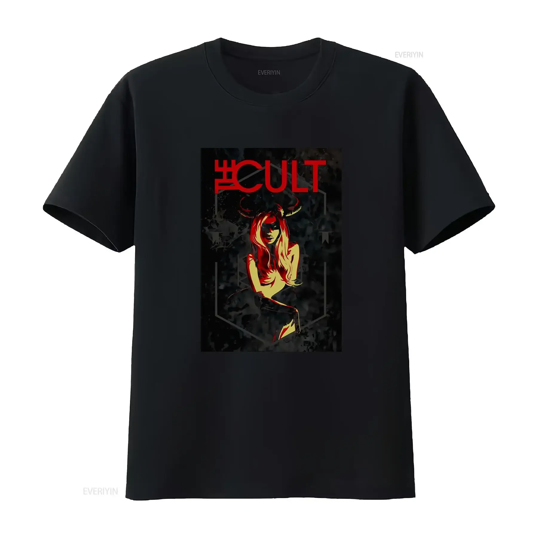 The Cult Rock Concert Music Cotton T shirt with Devil Girl Print Ian Astbury Under Midnight Sun vintage Washed Unisex Stretched
