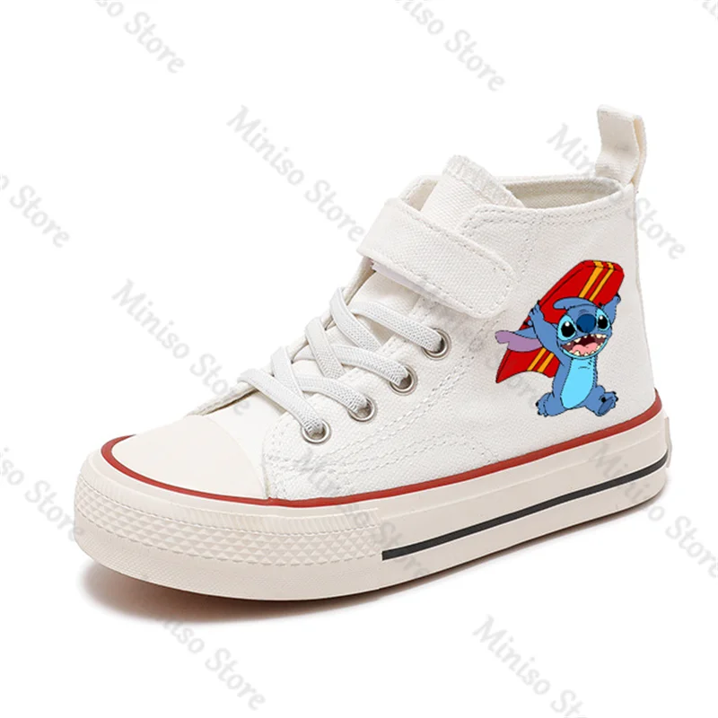 Sapato de lona infantil em estampa Disney Cartoon, tênis casual, moda, Kawaii, Lilo, Stitch, esporte, conforto, meninos, meninas