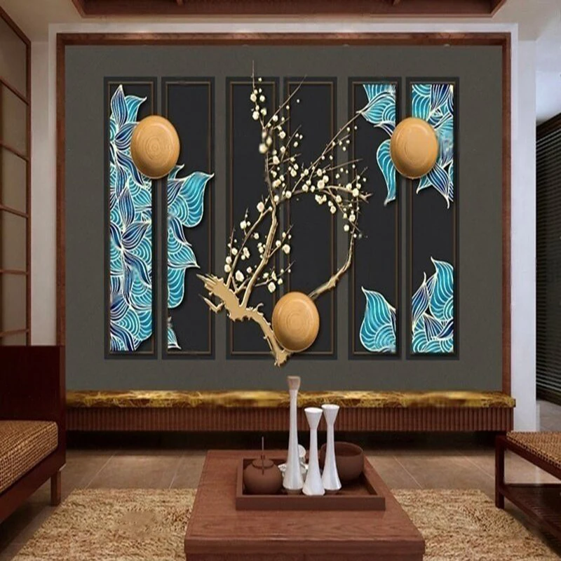 New Chinese-Style Line And Patterned Plum Blossom Flower Screen With Ironwork Decoration For The Living Room Background Wall