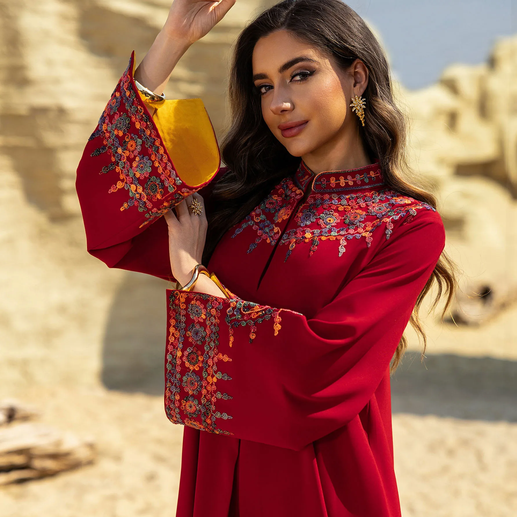 Ramadan Eid Arab Robe Muslimisches Kleid, schillernde Stickerei marokkanischer Kaftan Dubai Saudi türkische islamische Kleidung, Party Jalabiya