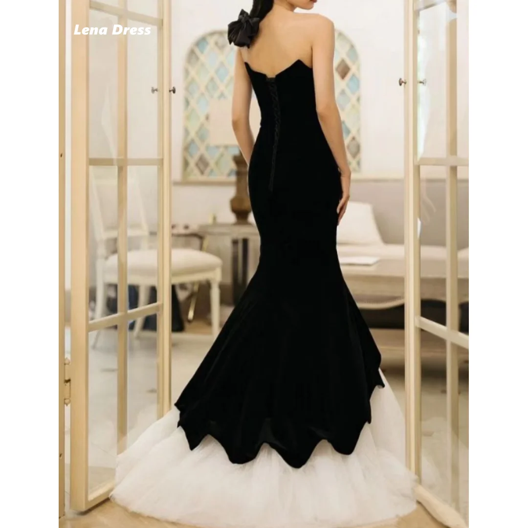 Lena Velvet Luxurious Women's Evening Dresses Woman Elegant Wedding Party Dress Black Fish Tail Off the Shoulders Ball Gowns