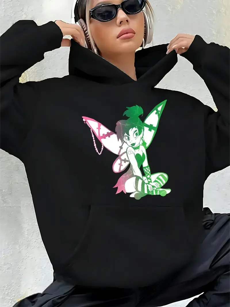 Women's Disney Sparkling Tinker Bell & Stars Couple Men Fleece Hoodies Cotton Hoody Sweatshirt Pullover Autumn Winter Oversized