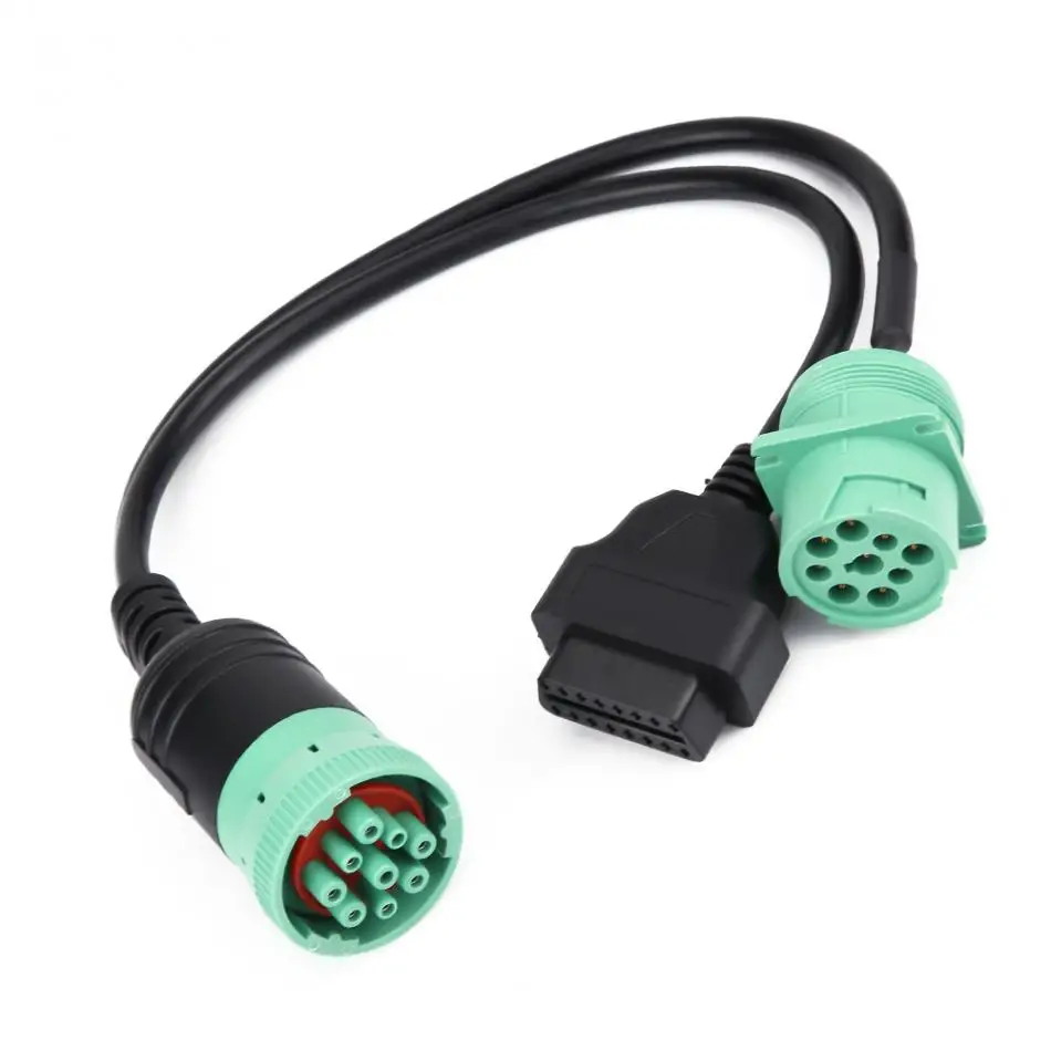 9 Pin To OBD2 Truck Y-Cable Adapter Female Plus Male Head 30cm OBDII 16Pin SAE J1939 for Cummins Diagnostic Plug Test Line 9pin