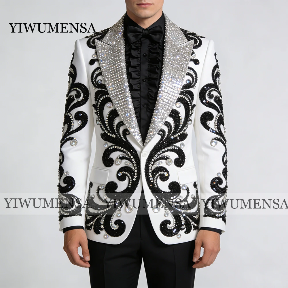 

Exquisite Suit Men For Wedding Sparkly Sequins Label Beaded Stones Prom Blazers Customized Groom Tuxedos 2 Piece Sets Man Attire