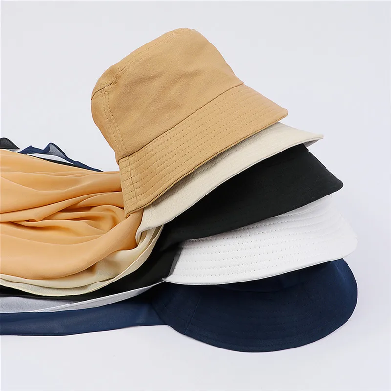 New Muslim Women Bucket Hat With Chiffon Hijabs Summer Sports Cap With Hijab Ready To Wear Instant Hijab Islam Headscarf