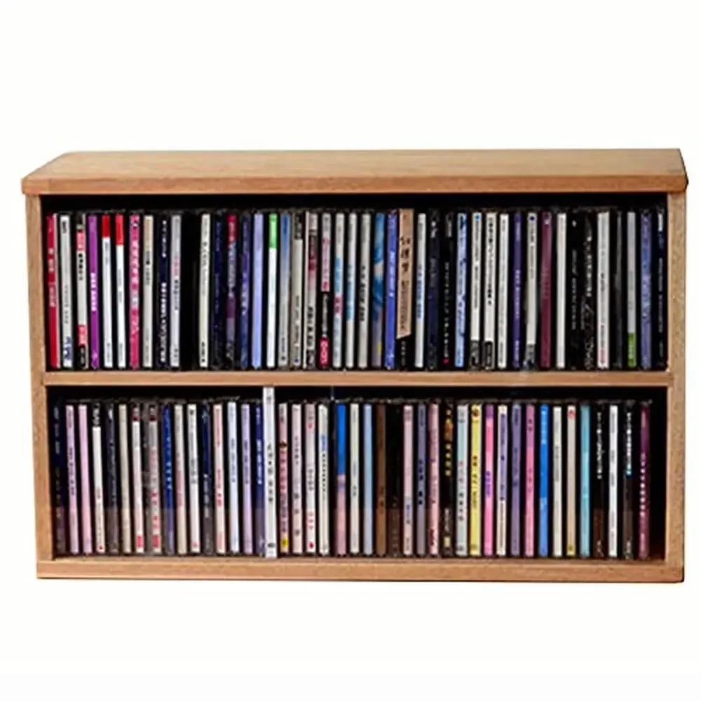 

Handmade Wooden CD Storage Box Media Organizer Dustproof Record Shelf Room Bedroom Rack Tray Storage