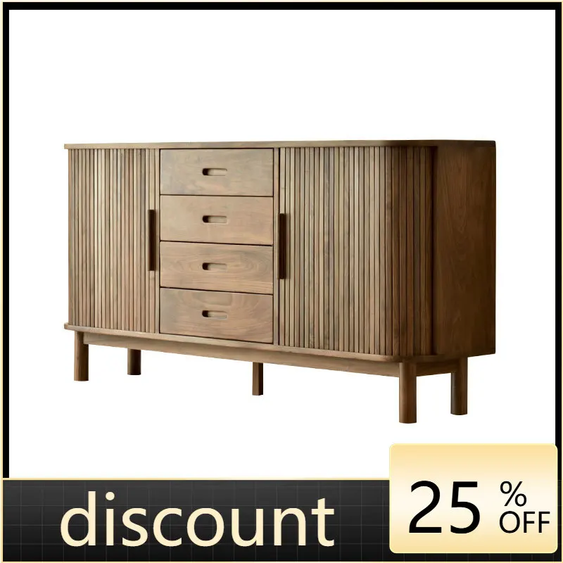 LMM Nordic solid wood dining side cabinet, living room storage side cabinet, black walnut shelf