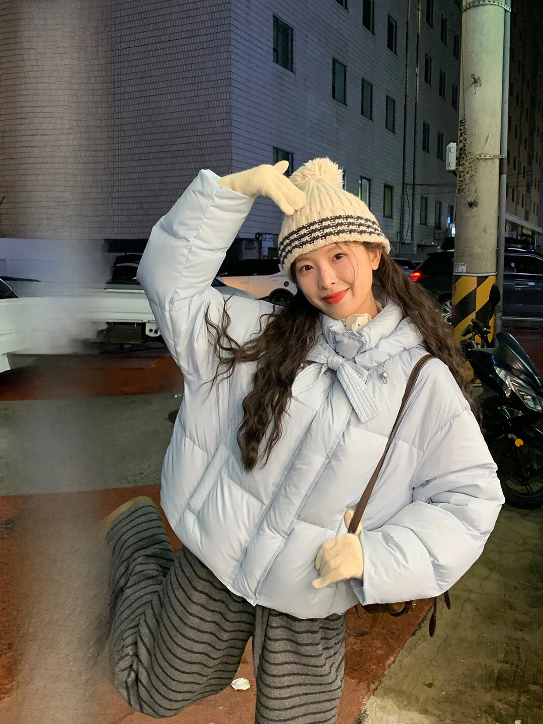 

Korean Sle Hooded Du down Jaet Women's Casual Thi Warm Loose Design Winter Outerwear Nylon Fabric Pure Color