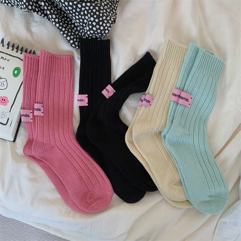 Winter Women Socks Japanese Korea High School Girls High Socks Women Solid Colors Knitting Basic Daily Long socks For Snow Boots