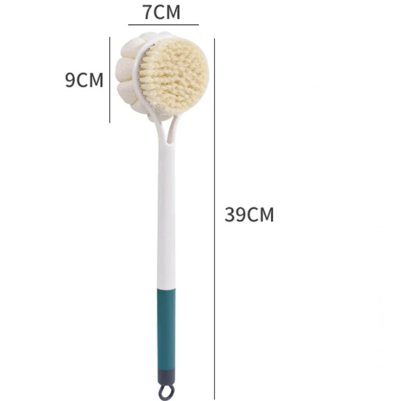 1 шт. Двухсторонняя щетка с длинной ручкой для сухой чистки ванны, щетка для тела, мягкие шарики для ванны, для мытья спины, для растирания, щетка для ванны, скраб для тела