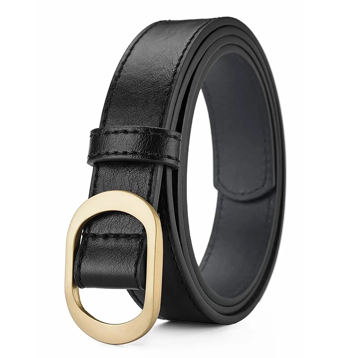 Women Belt Fashionable Gold Button Non Perforated Belt Authentic Leisure Versatile PU Leather Belt Paired with Pants Jeans Belt image 5
