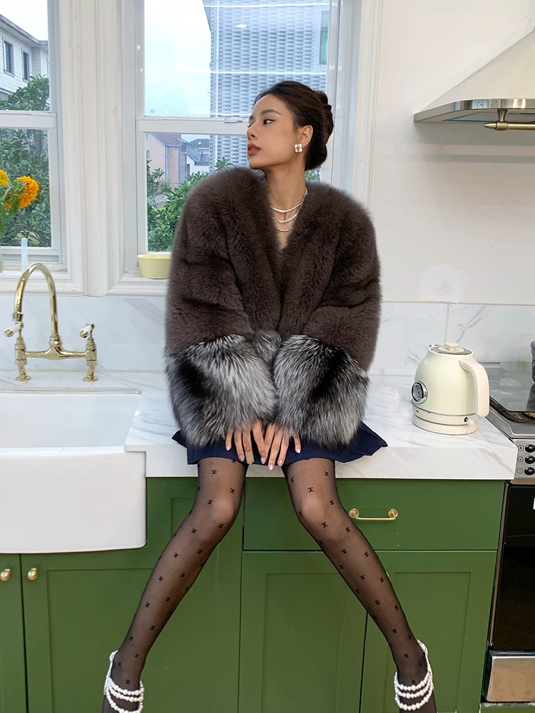 Winter Fashion Natural Fox Fur Jacket for Women High Quality Whole Skin Genuine Blue Fox Fur Coat Woman Fur Overcoats Luxury