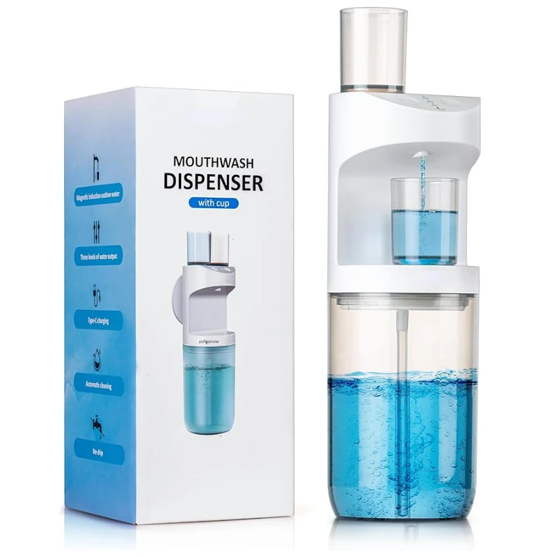 

Automatic Mouthwash Dispenser Touchless 550mL Wall Mounted Mouth Wash Dispenser for Bathroom with Magnetic Cups for Adults Kids