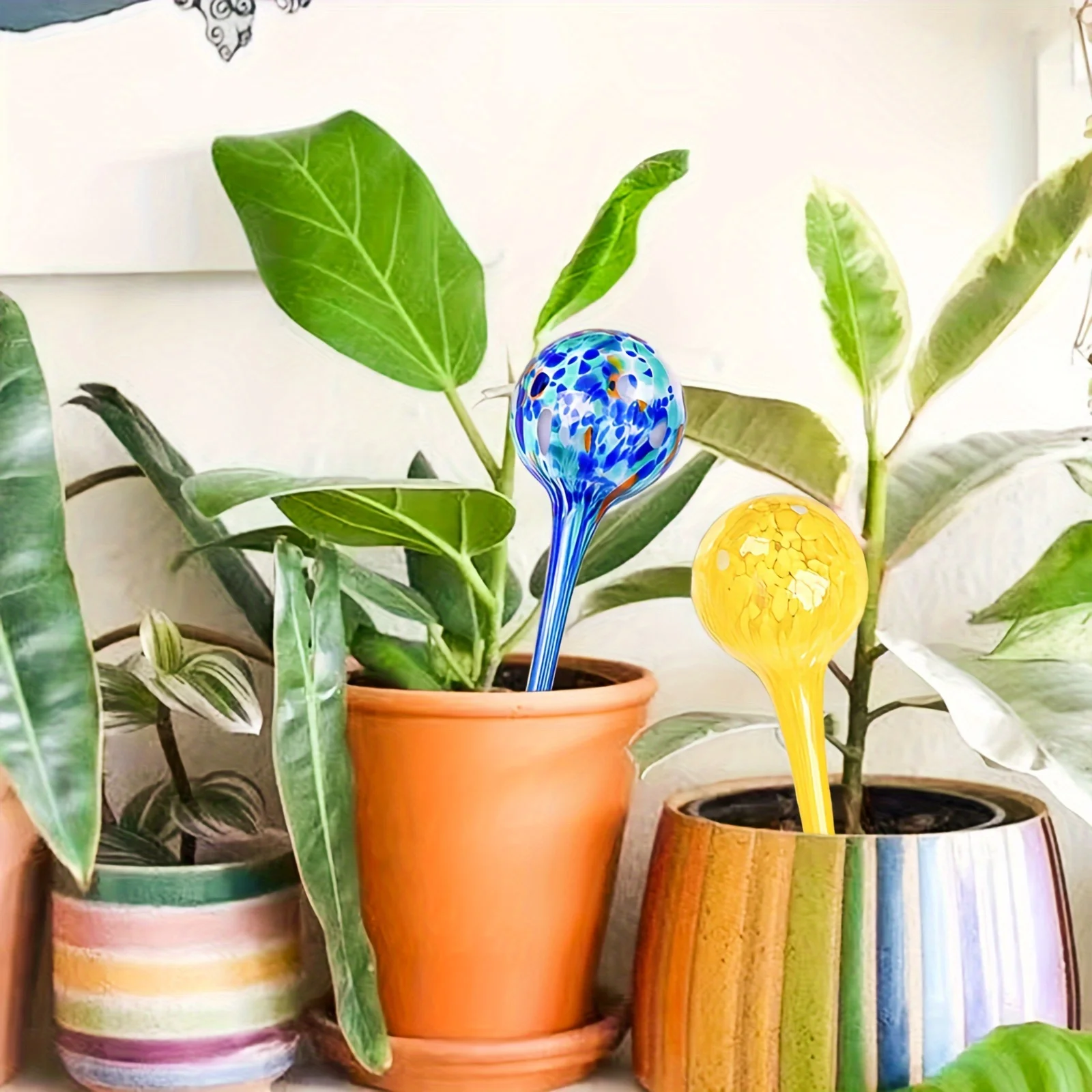 4 Colored Glass Plant Watering Balls - Indoor and Outdoor Plant Decoration Automatic Watering Balls, Plant Self Watering Device