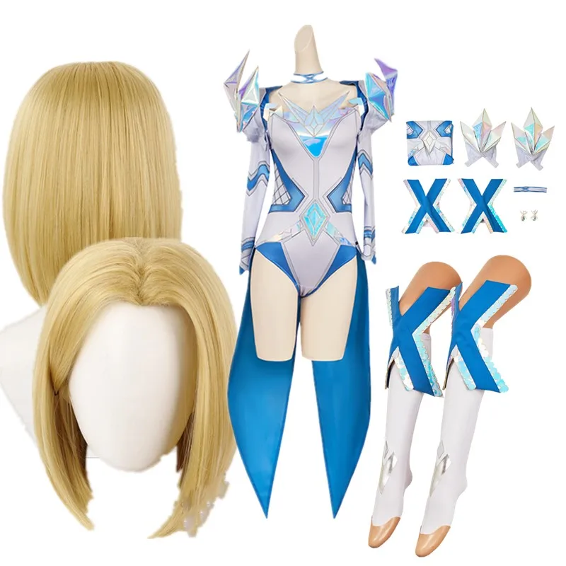 إيما تأثيري الصقيع بذلة الأبيض فانتازيا كوي زي شعر مستعار المرأة قلادة أقراط الجوارب وتتسابق هالوين كرنفال حفلة البدلة #1