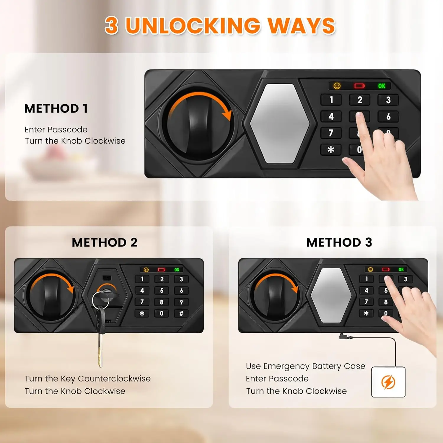 3.8 Cub Large Fireproof Safe for Home Use, Digital Home Safes Water and Fireproof with Backup Keys and Alarm System, Anti-Theft