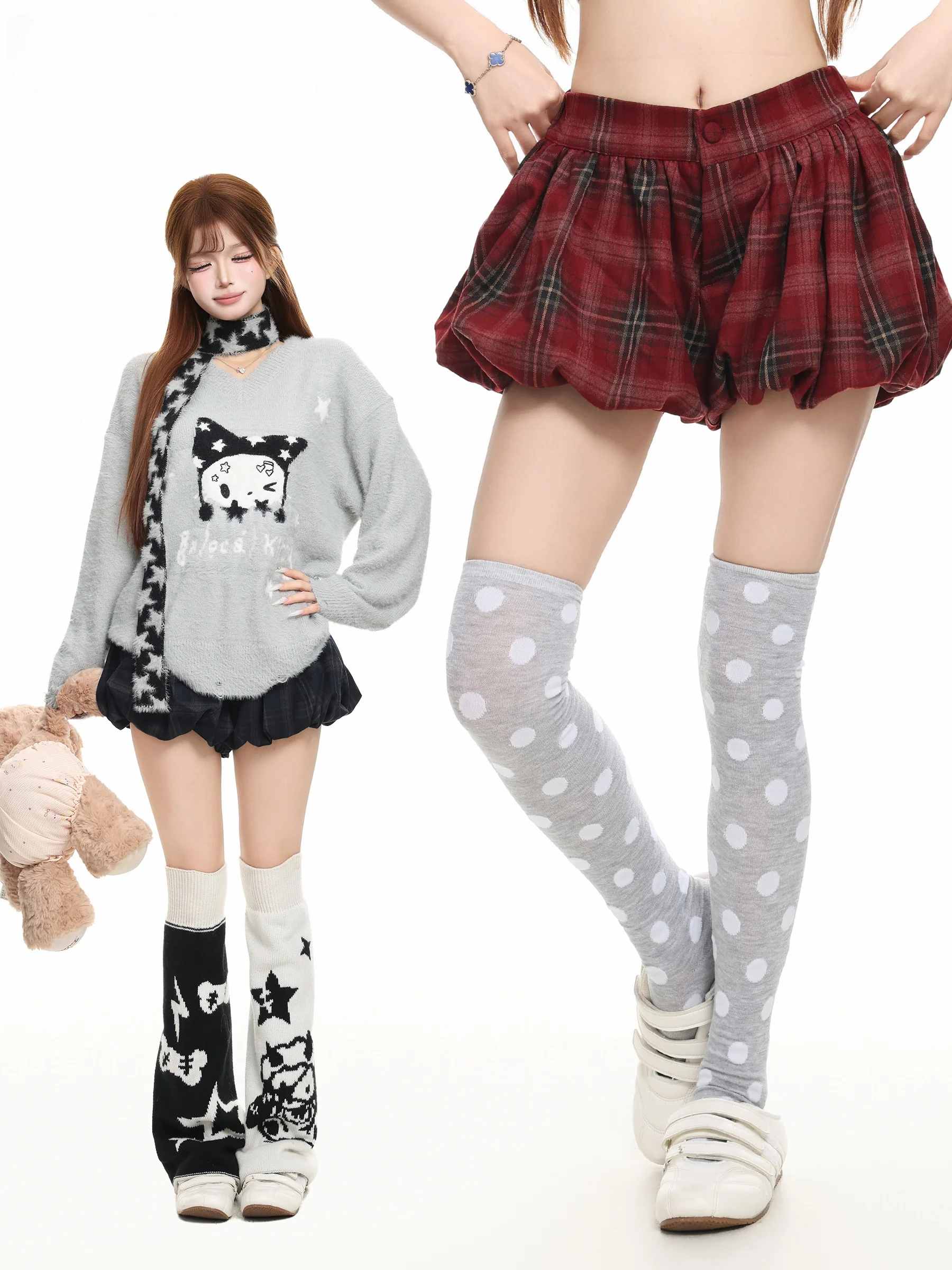 BASTERDS High Waist A-Line  Skirt Women's Plaid Bloom Half-length Skirts Breathable Skin-friendly Polyester Fiber