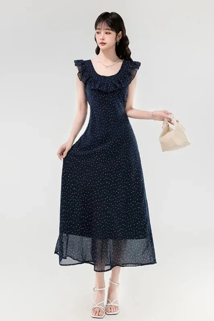 Robes longues froncées en mousseline de soie, motif décontracté personnalisé, ligne a, col rond, robes d'occasion sur mesure, tailles exquises disponibles assorties