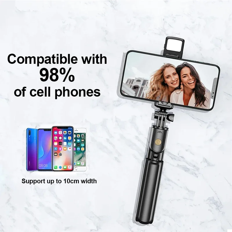 Universal Wireless Selfie Stick with Light Bluetooth Remote Tripod Stand Extendable Tripod for iPhone Tiktok Live Streaming