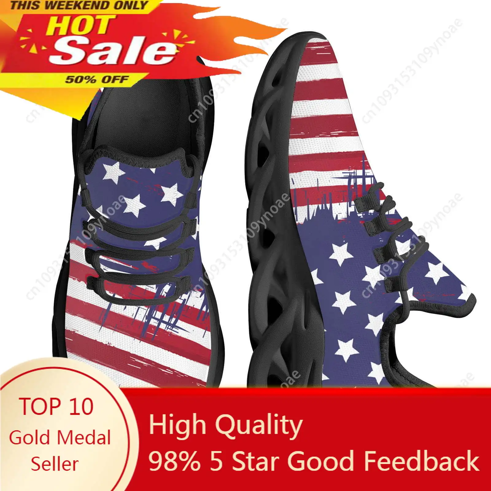 

USA Flag Design Women's Mesh Sneakers Non-Slip Platform Shoes Lightweight Ladies Jogging Shoes Lace-up Zapatillas