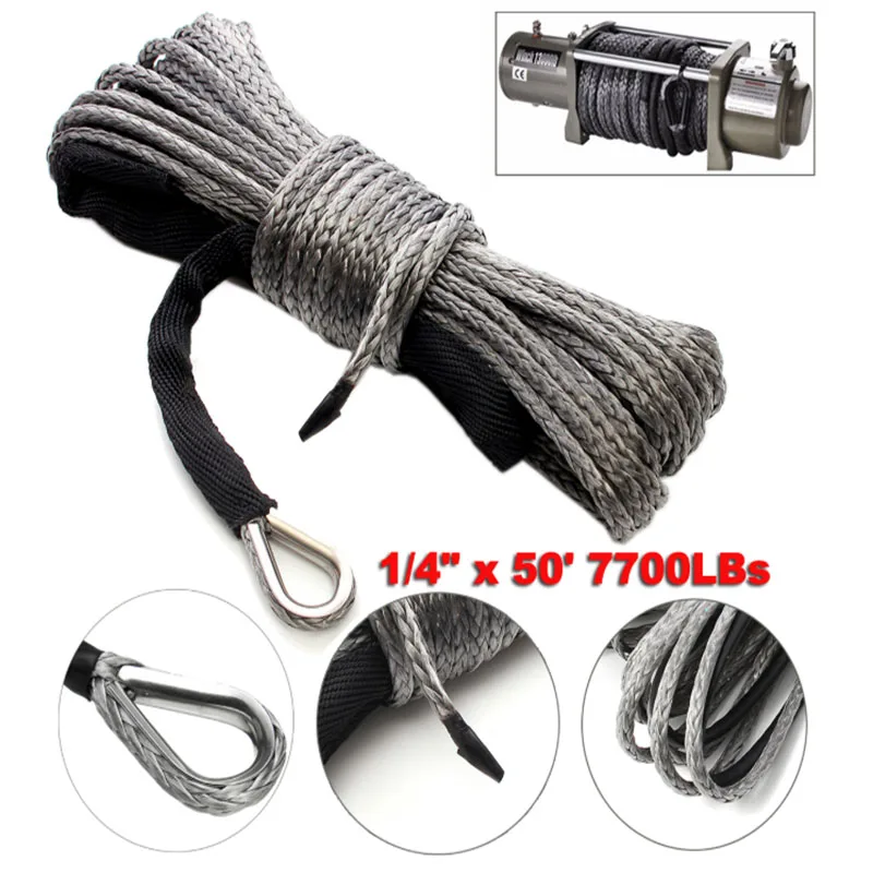 15m 7700LBs Winch Rope String Line Cable with Sheath Gray Synthetic Towing Rope Car Wash Maintenance String for ATV UTV Off-Road