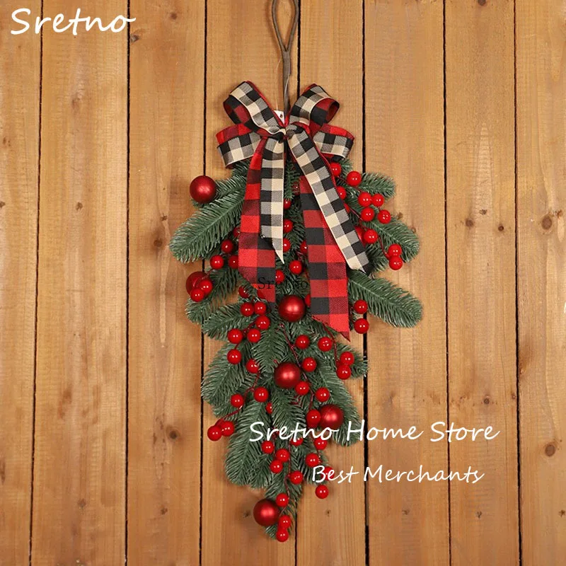 

SRETNO Christmas Decorations 2025 Artificial Plants PE Red Fruit Vine Circle Wreath Vine Holiday Door Decoration wianek na drzwi