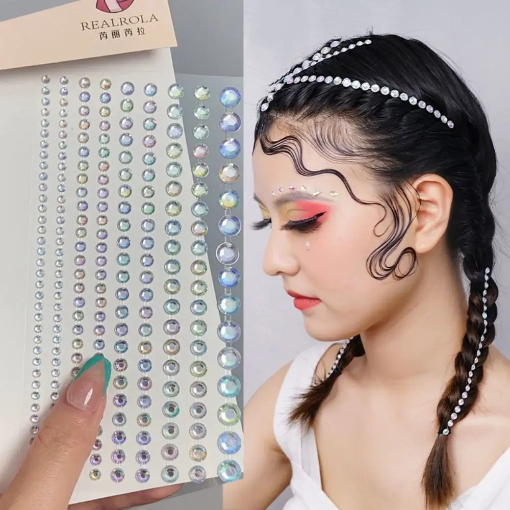 Diamonds 3/4/5/6mm Hair Temporary Tattoo Stickers Hair Rhinestone Decoration Long Rhinestone Strip Sticker Adhesive Face Decal