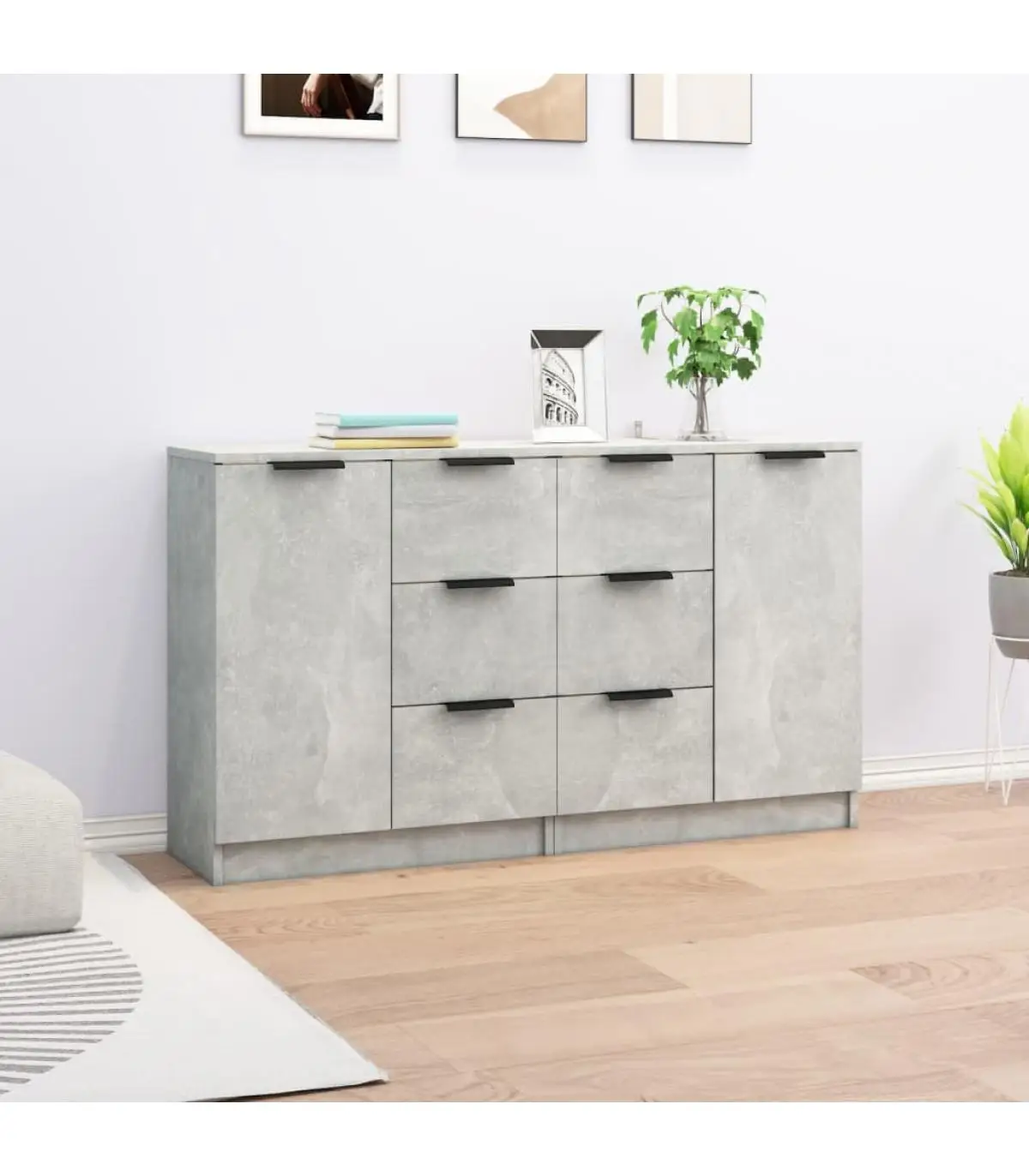 Sideboards 2 PAs gray plywood concrete 60x30x70 cm