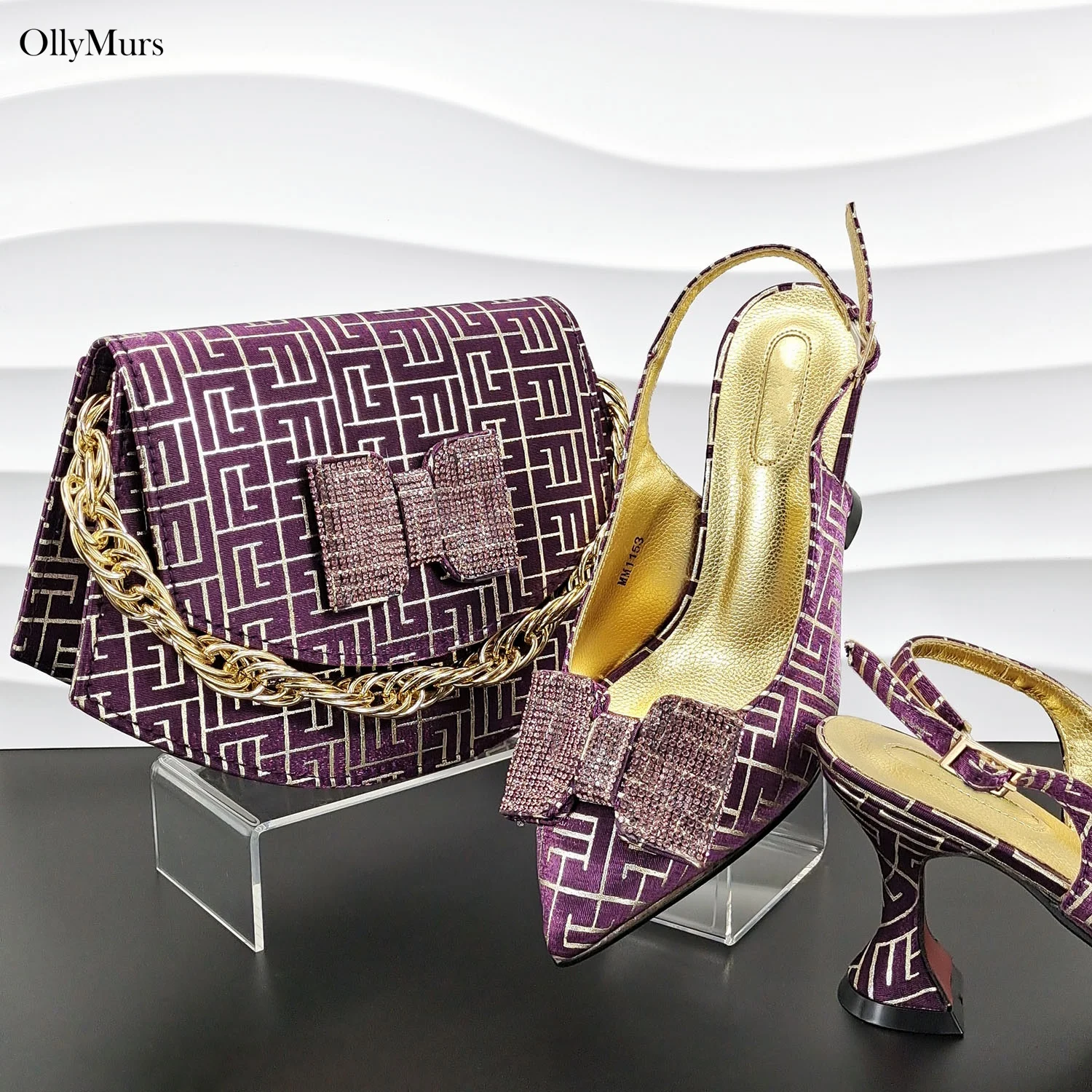 Nigerian Summer High Heels Shoes And Bag Set Pretty Decorated With Crystal Ladies Shoes And Bag Set For Wedding Dress