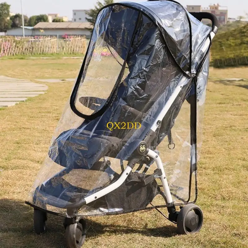 QX2D Transparent Baby Strollers Rain Cover Weather Proof & Portable Protective Sleeve Full Protections Cart Guard