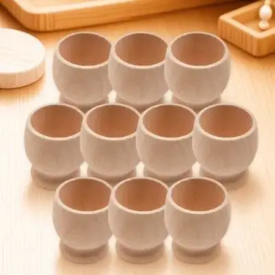 10Pcs Wood Egg Holder Blank Pedestal Smooth Surface DIY Hand-Painted Cups Creative Party Supplies Wooden Egg Stand Painting