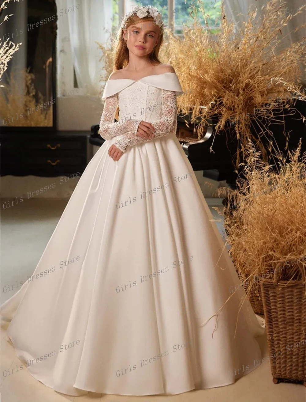 Robe à fleurs en satin à manches longues pour bébé fille, robe de reconstitution historique, dentelle, fête de mariage, anniversaire, première communion, occasion formelle, nouveau