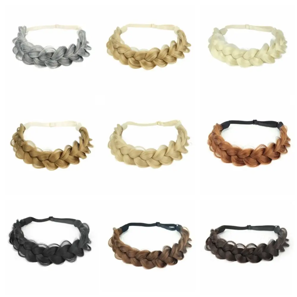 

Adjustable Braided Hair Headband Stretchable Golden/Brown/Black Synthetic Hair Bun Extensions Non-slip Elastic
