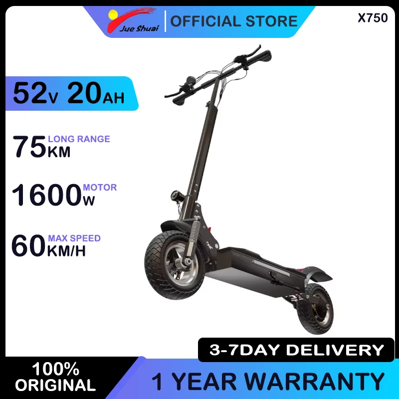 

1600W Power Adult eScooter Top Speed 60KM/H Electric Scooter with 20AH Li-Battery Foldable Commuter E-Scooter 10INCH Street Tire
