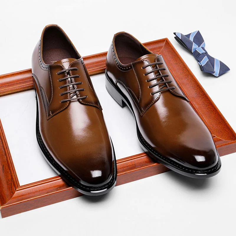 

2024 Men's Leather Shoes Men's Genuine Leather British Style Simple Smooth Dress Business Derby Men's Leather Shoes for Work