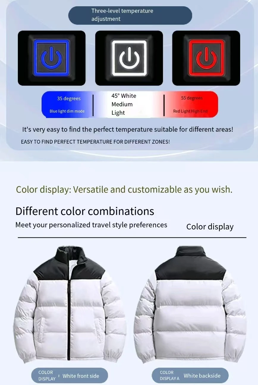 جديد الشتاء 6-منطقة التدفئة القطن أبلى الخريف والشتاء الرجال اللون مطابقة USB التدفئة الكهربائية في الهواء الطلق الباردة (لا بطارية)