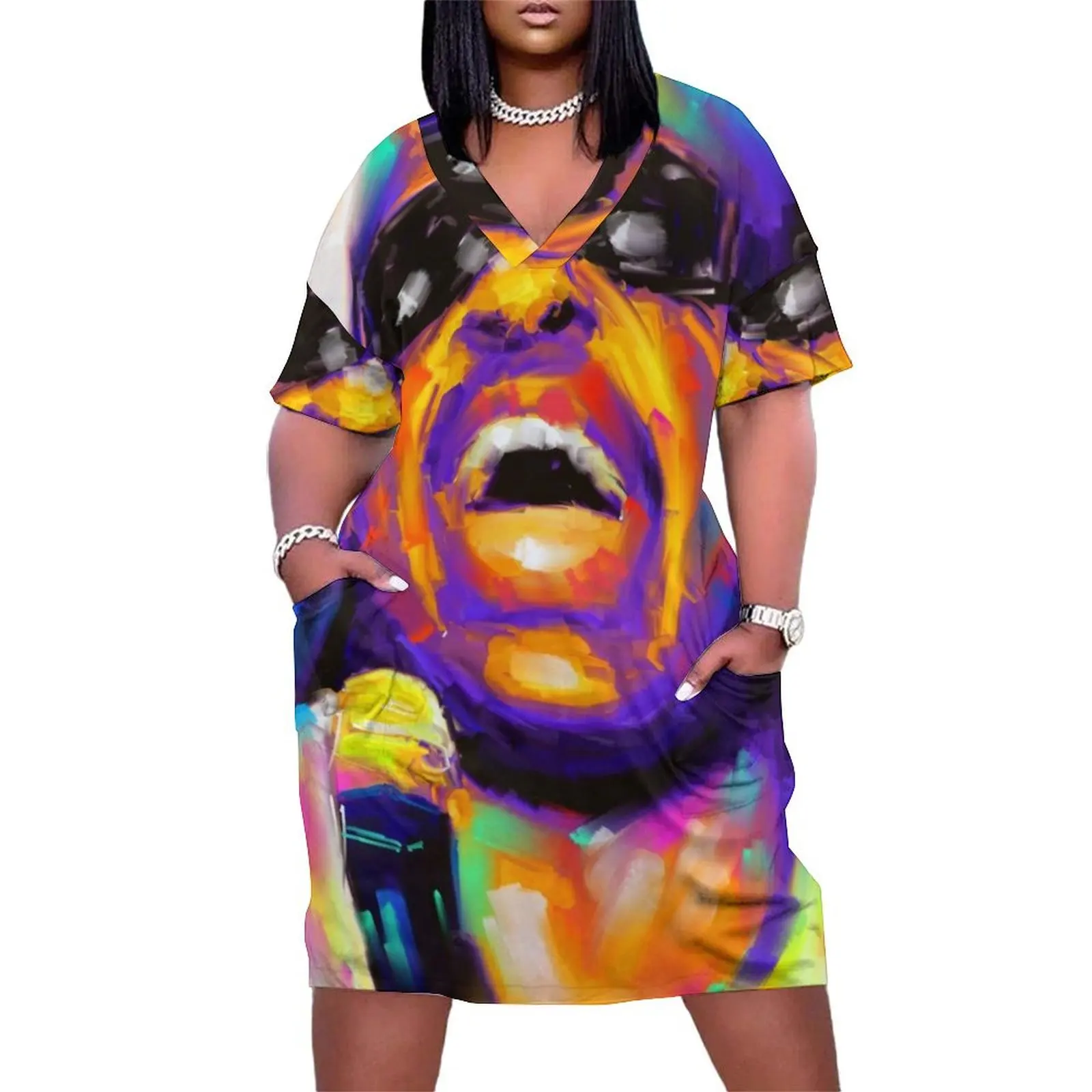 

Colourful portrait of Stevie Wonder Loose Pocket Dress women party dresses women's evening dresses 2025