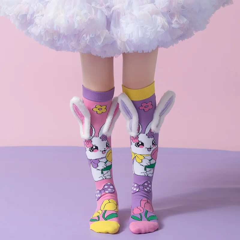 Kinder Lange Socken Leuchtende Farben 3D Cartoon Meerjungfrau Hase Mädchen Baumwollsocken 5-16 Jahre Kinder Kniestrümpfe Mädchen Geschenk – Detail 13