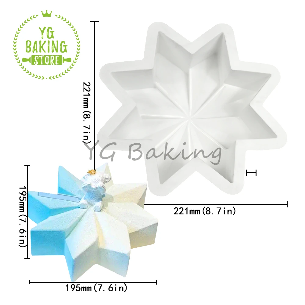 Dorica 3D Octagonal Star Design Silicone Mousse Mould DIY Christmas Pudding Dessert Chocolate Mold Cake Decorating Tool Bakeware