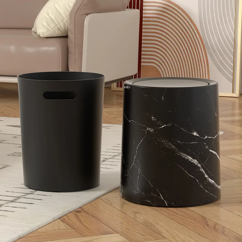 9/14L Nordic Marble Wastebasket Dustbin Trash Can with Lid & Inner Bucket Garbage Can for Bathroom Office Bedroom Paper Basket