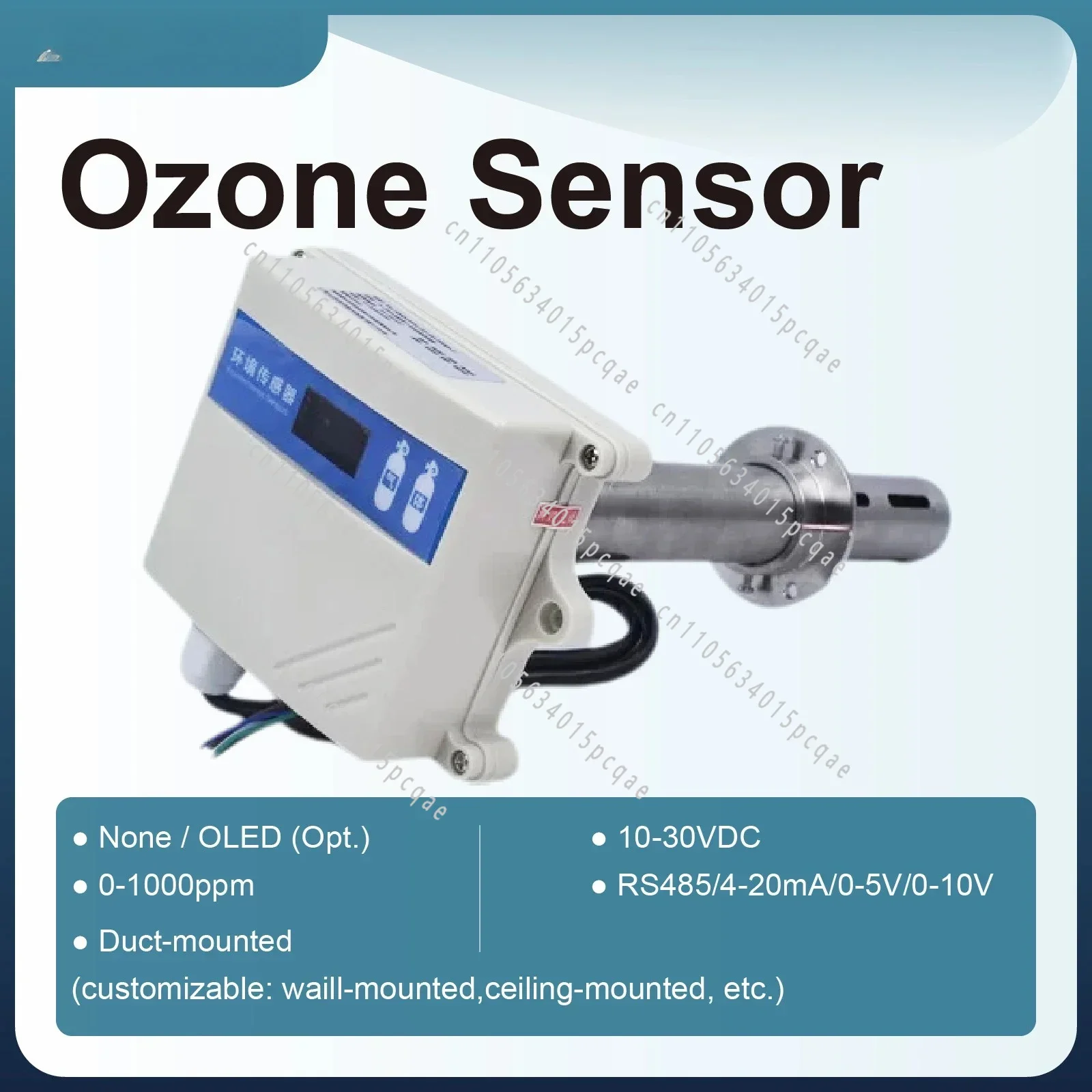 QT-G10QS Duct Ozone Sensor Transmitter for Fixed O3 Detection, RS485 4-20mA 0-10V, 0-10ppm or 0-100ppm IP65