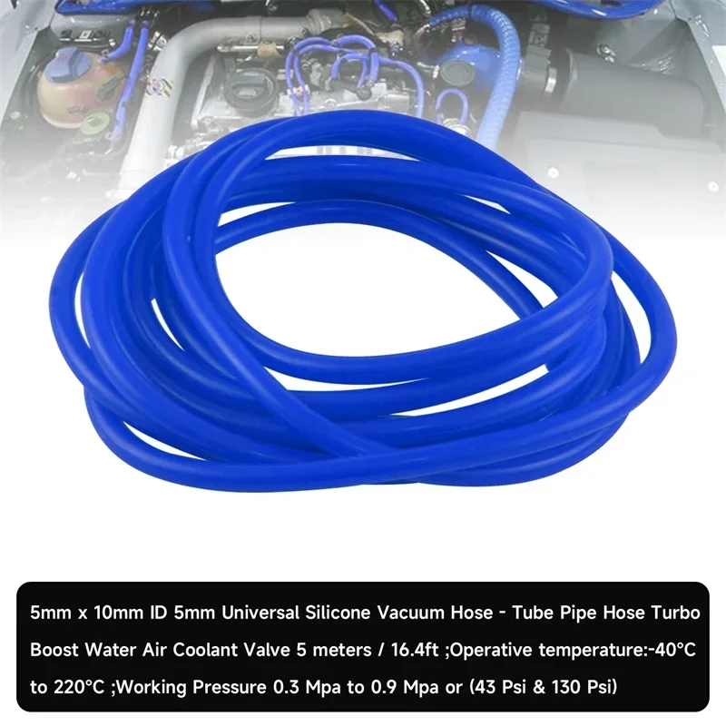 5mm ID Silicone Vacuum Tube Hose 5 Meter / 16Ft Length - Blue / Black / Red