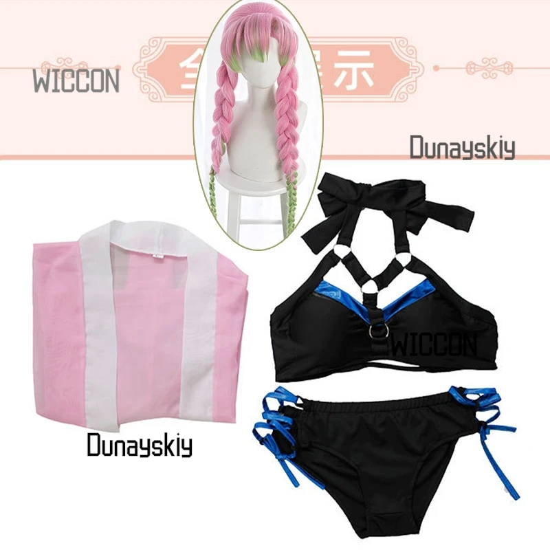 Mitsuri Kanroji SPF Costumi da bagno Cosplay Set Protezione Parrucca bikini) Summer Beach Halloween Anime Convenzione Outfit