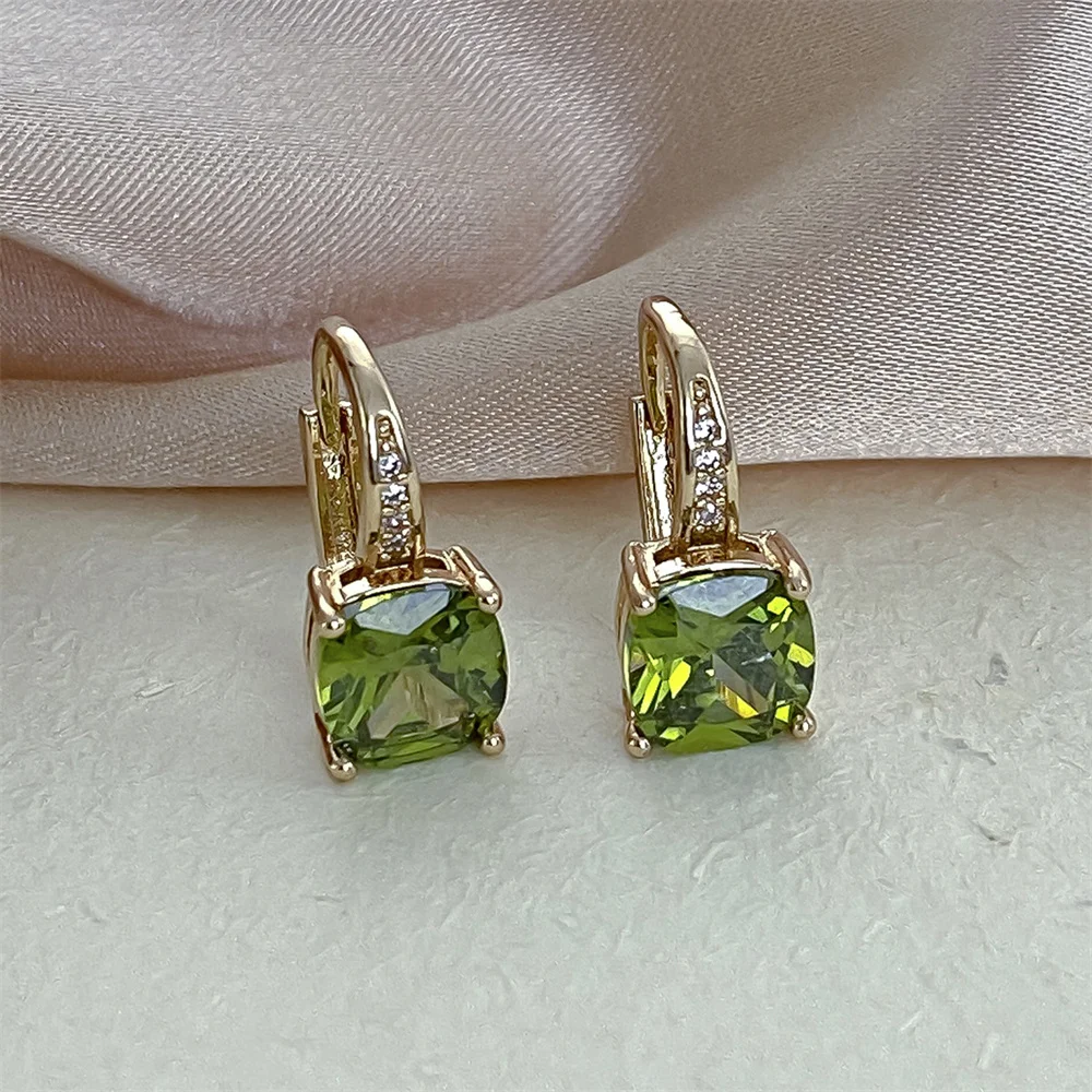 12 Colors Square Stone Multicolor Zircon Hoop Earrings for Women Vintage Gold Color August Birthstone Jewelry Mother's Day Gifts