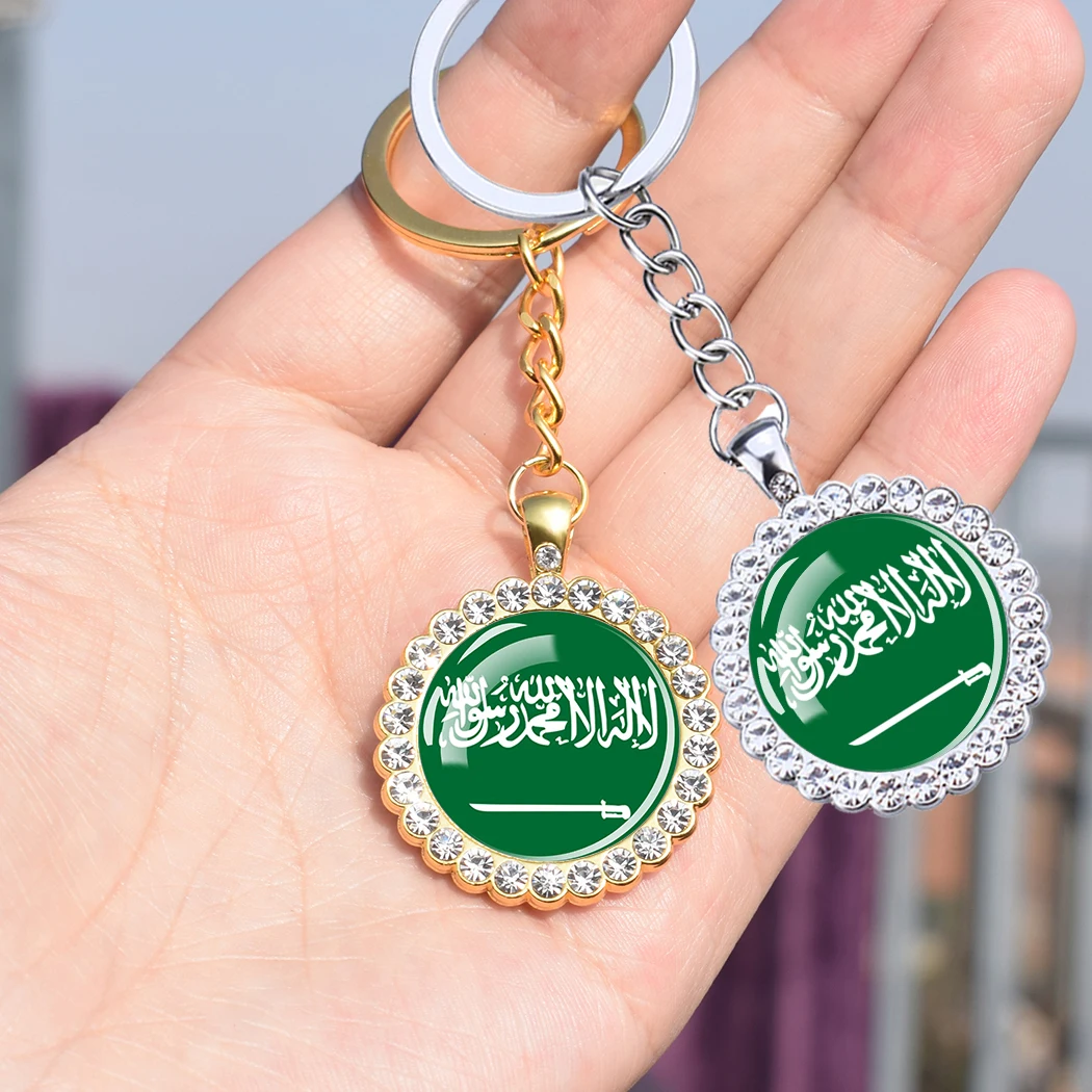 Saudi Arabia Flag Keychains Glass Rhinestone Wings Pendant Key Chain Patriot Souvenir Jewelry Saudi Arabia Flags Keyring Gifts