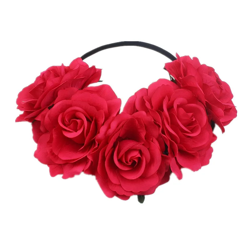 Rose Headband Cross-border explosive Bohemian Christmas Holiday party headband Elastic flower headband