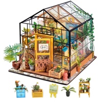 Robotime Mini Green House Cathy's Flower House DIY Dollhouse Wooden Miniature Furniture Kit with LED Best Birthday Gifts