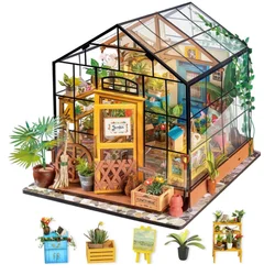 Rolife Mini Green House Cathy's Flower House DIY Dollhouse Wooden Miniature Furniture Kit with LED Best Birthday Gifts